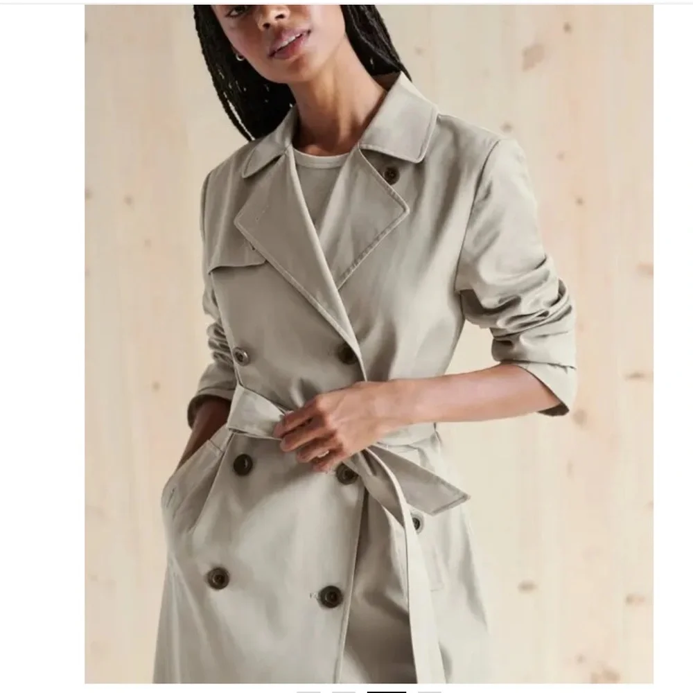Jenni Kayne Women's Belted Cotton Blend Trench Coat‎ Light Tan Size Medium NWT
